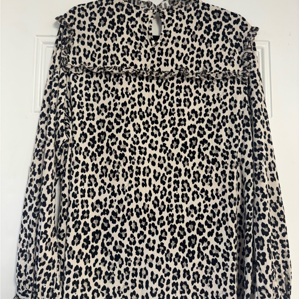Karl Lagerfeld Black, Gray and White Leopard Print Blouse - Picture 4 of 6